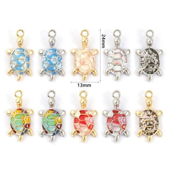 Bild von 2 PCs Eco-friendly Brass Ocean Jewelry Charms Real Gold Plated Tortoise Animal Printed 24mm x 13mm