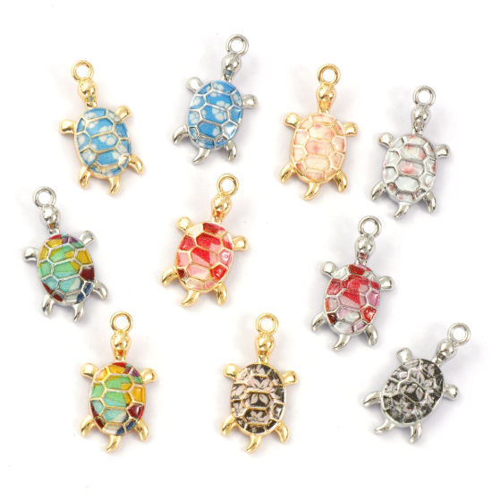 Bild von 2 PCs Eco-friendly Brass Ocean Jewelry Charms Real Gold Plated Tortoise Animal Printed 24mm x 13mm