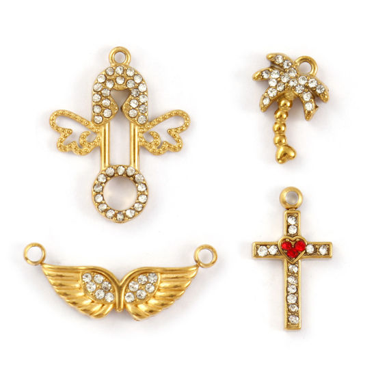 Bild von 2 PCs Eco-friendly PVD Vacuum Plating 304 Stainless Steel & Rhinestone Charms 18K Gold Plated