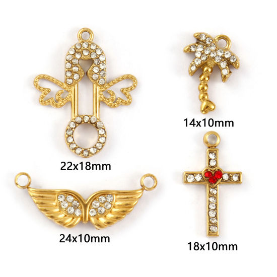 Bild von 2 PCs Eco-friendly PVD Vacuum Plating 304 Stainless Steel & Rhinestone Charms 18K Gold Plated