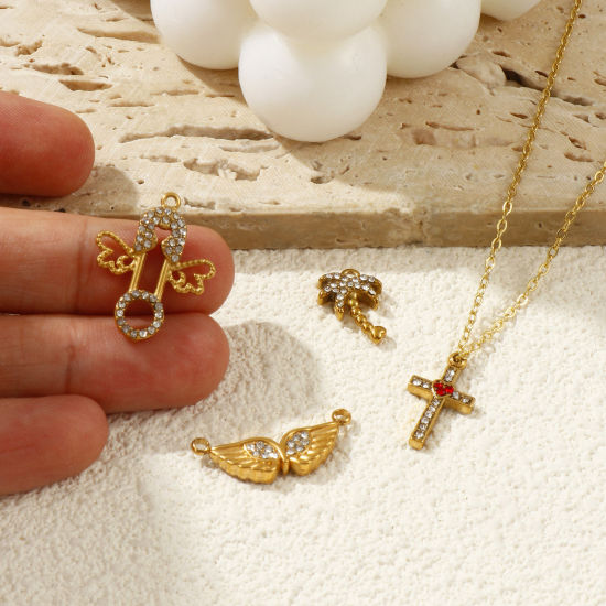 Bild von 2 PCs Eco-friendly PVD Vacuum Plating 304 Stainless Steel & Rhinestone Charms 18K Gold Plated