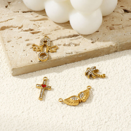 Bild von 2 PCs Eco-friendly PVD Vacuum Plating 304 Stainless Steel & Rhinestone Charms 18K Gold Plated