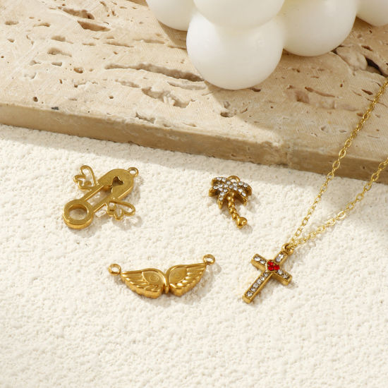 Bild von 2 PCs Eco-friendly PVD Vacuum Plating 304 Stainless Steel & Rhinestone Charms 18K Gold Plated