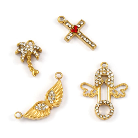 Bild von 2 PCs Eco-friendly PVD Vacuum Plating 304 Stainless Steel & Rhinestone Charms 18K Gold Plated