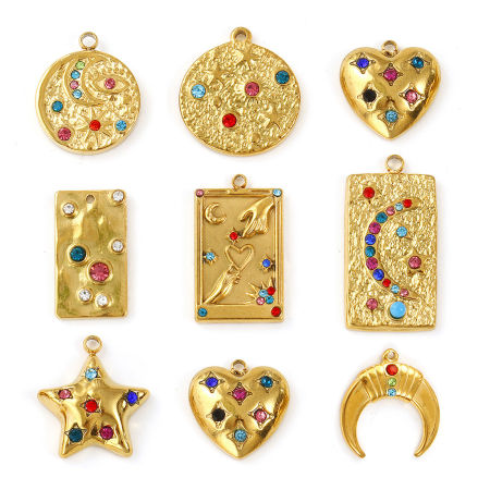 Umweltfreundliche PVD-Vakuumbeschichtung 304 Edelstahl Charms 18K Echtgold plattiert Geometrie Bunt Strass