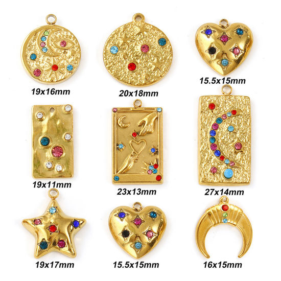 Bild von Umweltfreundliche PVD-Vakuumbeschichtung 304 Edelstahl Charms 18K Echtgold plattiert Geometrie Bunt Strass