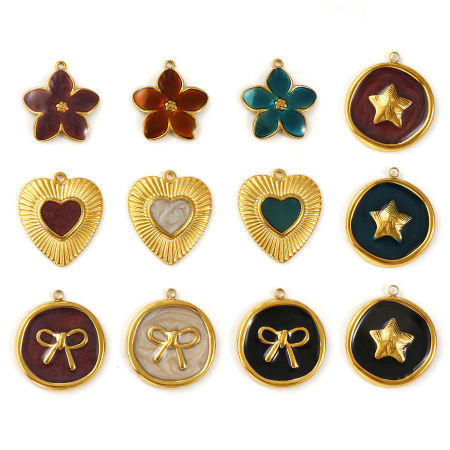 2 Unidades Recubrimiento al Vacío PVD Ecológico 304 Acero Inoxidable Colgantes 18K Oro Real Chapado Esmalte