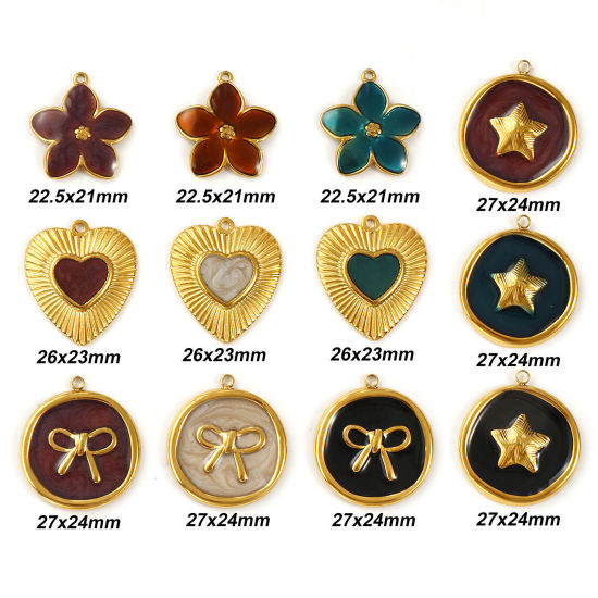 2 個 エコフレンドリー PVD真空メッキ 304ステンレス鋼 チャーム 18Kリアルゴールドメッキ エナメル の画像