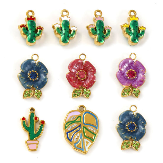 Bild von Umweltfreundliche PVD-Vakuumbeschichtung 304 Edelstahl Charms 18K Echtgold plattiert Emaille