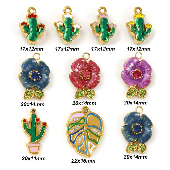 Bild von Umweltfreundliche PVD-Vakuumbeschichtung 304 Edelstahl Charms 18K Echtgold plattiert Emaille