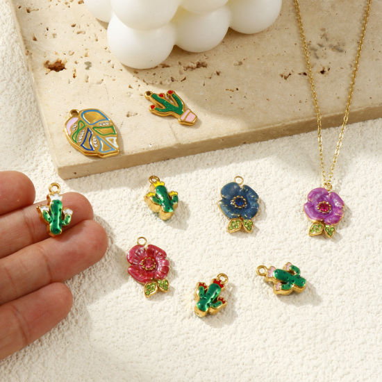 Bild von Umweltfreundliche PVD-Vakuumbeschichtung 304 Edelstahl Charms 18K Echtgold plattiert Emaille