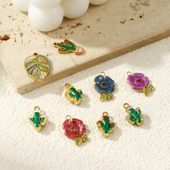 Bild von Umweltfreundliche PVD-Vakuumbeschichtung 304 Edelstahl Charms 18K Echtgold plattiert Emaille