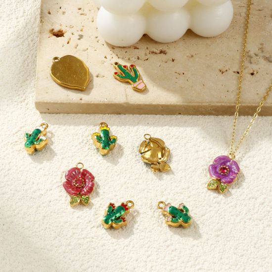 Bild von Umweltfreundliche PVD-Vakuumbeschichtung 304 Edelstahl Charms 18K Echtgold plattiert Emaille