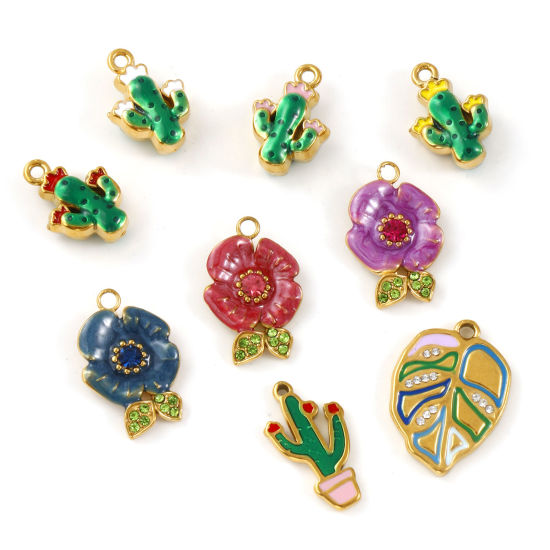 Bild von Umweltfreundliche PVD-Vakuumbeschichtung 304 Edelstahl Charms 18K Echtgold plattiert Emaille