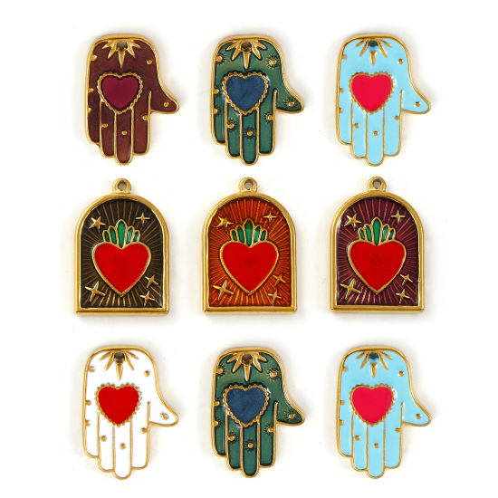 Bild von Umweltfreundliche PVD-Vakuumbeschichtung 304 Edelstahl Religiös Charms 18K Echtgold plattiert Emaille 20mm x 14mm