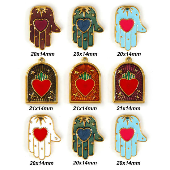 Bild von Umweltfreundliche PVD-Vakuumbeschichtung 304 Edelstahl Religiös Charms 18K Echtgold plattiert Emaille 20mm x 14mm