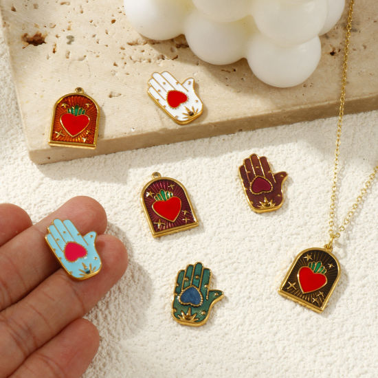 Bild von Umweltfreundliche PVD-Vakuumbeschichtung 304 Edelstahl Religiös Charms 18K Echtgold plattiert Emaille 20mm x 14mm