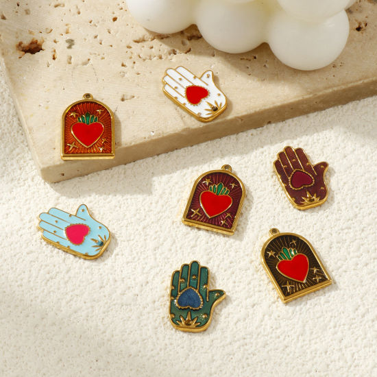 Bild von Umweltfreundliche PVD-Vakuumbeschichtung 304 Edelstahl Religiös Charms 18K Echtgold plattiert Emaille 20mm x 14mm