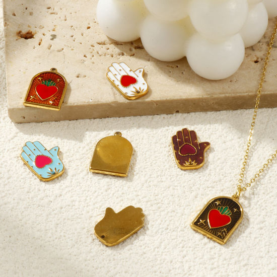 Bild von Umweltfreundliche PVD-Vakuumbeschichtung 304 Edelstahl Religiös Charms 18K Echtgold plattiert Emaille 20mm x 14mm