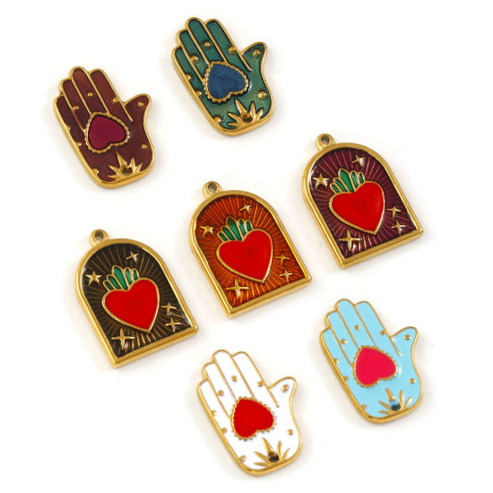 Bild von Umweltfreundliche PVD-Vakuumbeschichtung 304 Edelstahl Religiös Charms 18K Echtgold plattiert Emaille 20mm x 14mm