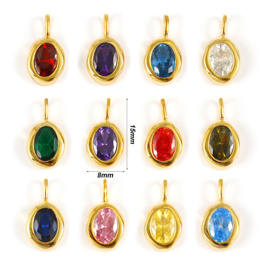 Bild von Sterling Silber & Zirkonia Monatsstein Charms 18K Vergoldet Oval 15mm x 8mm