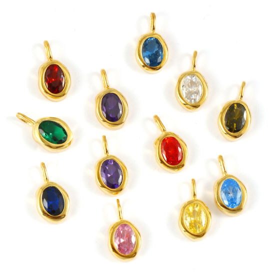 Bild von Sterling Silber & Zirkonia Monatsstein Charms 18K Vergoldet Oval 15mm x 8mm