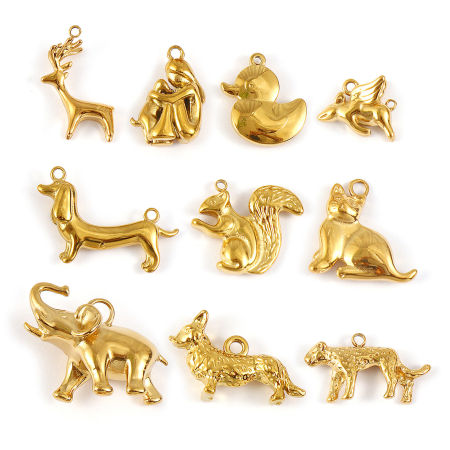 Eco-friendly PVD Vacuum Plating 304 Stainless Steel Charms 18K Real Gold Plated Animal 3D