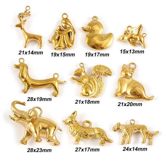 Bild von Umweltfreundliche PVD-Vakuumbeschichtung 304 Edelstahl Charms 18K Echtgold plattiert Tier 3D