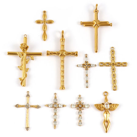 Image de 1 Pièce Pendentifs en 304 Acier Inoxydable Revêtement sous Vide PVD Respectueux de l'Environnement Religieux Plaqué Or Véritable 18K Croix