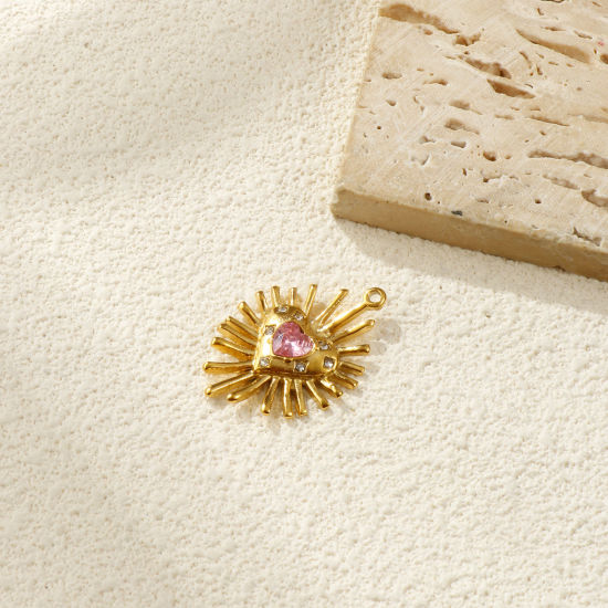 Immagine di 1 Pz Placcatura Sottovuoto PVD Ecologica 304 Acciaio Inossidabile & Strass Religione Ciondoli 18K Vero Oro Placcato Ex Voto Cuore