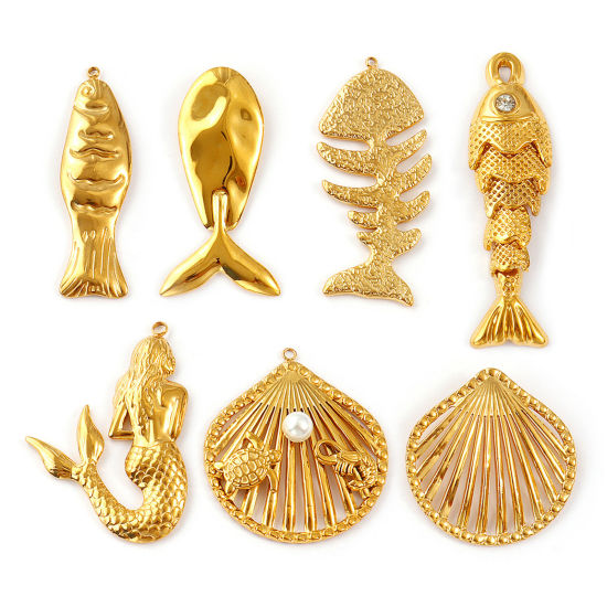 Immagine di 1 Pz Placcatura Sottovuoto PVD Ecologica 304 Acciaio Inossidabile Gioielli Oceanici Ciondoli 18K Vero Oro Placcato