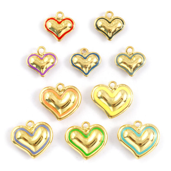 Immagine di 1 Piece Eco-friendly Brass Valentine's Day Charms 18K Real Gold Plated Enamel Heart 3D