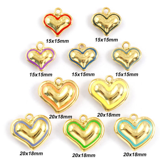 Immagine di 1 Piece Eco-friendly Brass Valentine's Day Charms 18K Real Gold Plated Enamel Heart 3D