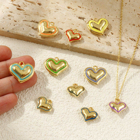 Immagine di 1 Piece Eco-friendly Brass Valentine's Day Charms 18K Real Gold Plated Enamel Heart 3D