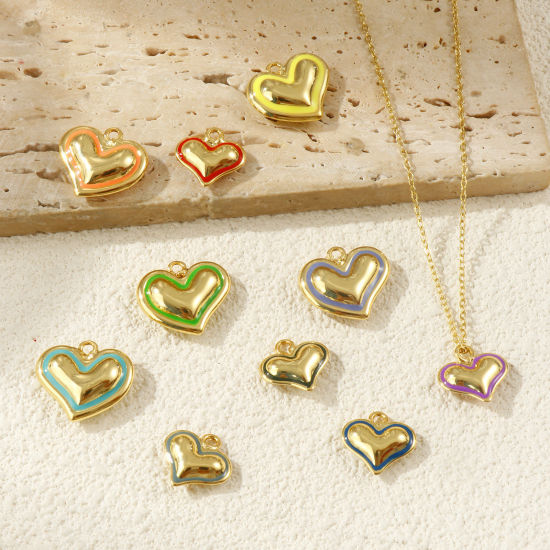 Immagine di 1 Piece Eco-friendly Brass Valentine's Day Charms 18K Real Gold Plated Enamel Heart 3D