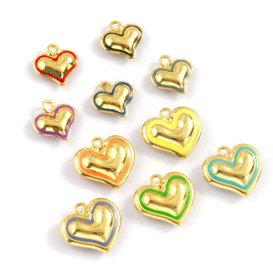 Immagine di 1 Piece Eco-friendly Brass Valentine's Day Charms 18K Real Gold Plated Enamel Heart 3D
