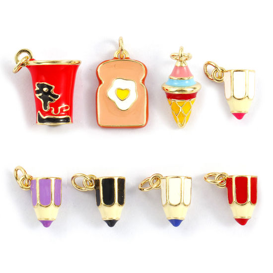 Picture of 1 Piece Eco-friendly Brass Charms 18K Real Gold Plated Enamel 3D 15mm x 9mm