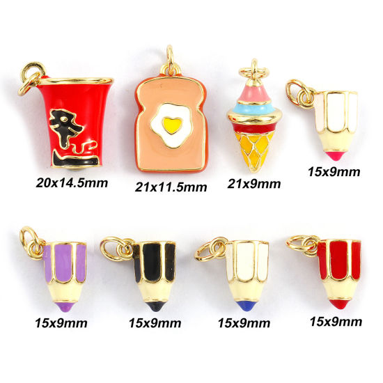 Picture of 1 Piece Eco-friendly Brass Charms 18K Real Gold Plated Enamel 3D 15mm x 9mm