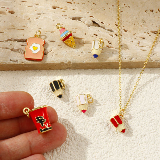 Picture of 1 Piece Eco-friendly Brass Charms 18K Real Gold Plated Enamel 3D 15mm x 9mm