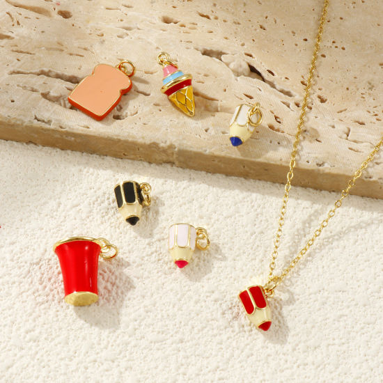 Picture of 1 Piece Eco-friendly Brass Charms 18K Real Gold Plated Enamel 3D 15mm x 9mm