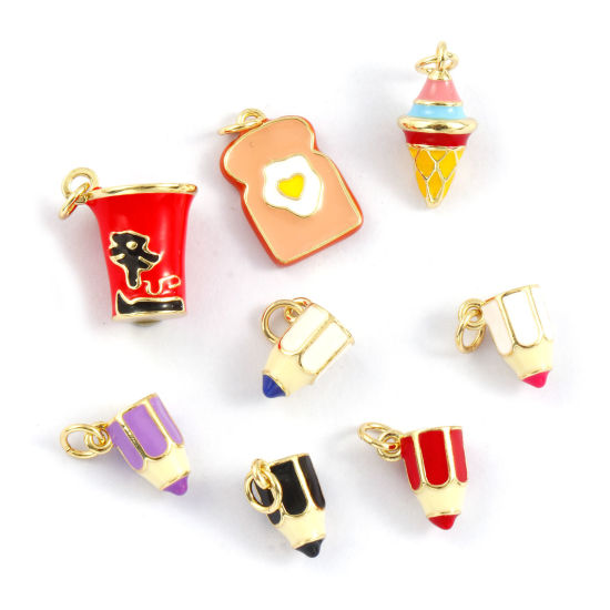 Picture of 1 Piece Eco-friendly Brass Charms 18K Real Gold Plated Enamel 3D 15mm x 9mm