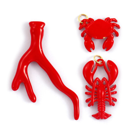 Bild von 1 Piece Eco-friendly Brass Ocean Jewelry Pendants 18K Real Gold Plated Red Enamel