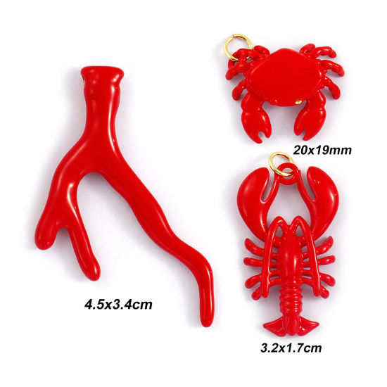 Bild von 1 Piece Eco-friendly Brass Ocean Jewelry Pendants 18K Real Gold Plated Red Enamel