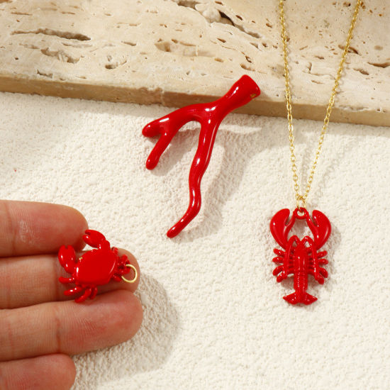 Bild von 1 Piece Eco-friendly Brass Ocean Jewelry Pendants 18K Real Gold Plated Red Enamel