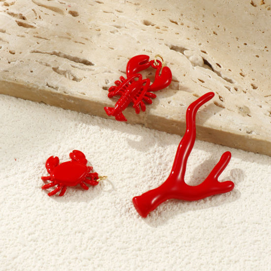 Bild von 1 Piece Eco-friendly Brass Ocean Jewelry Pendants 18K Real Gold Plated Red Enamel