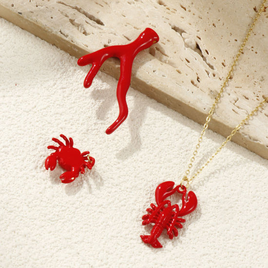Bild von 1 Piece Eco-friendly Brass Ocean Jewelry Pendants 18K Real Gold Plated Red Enamel