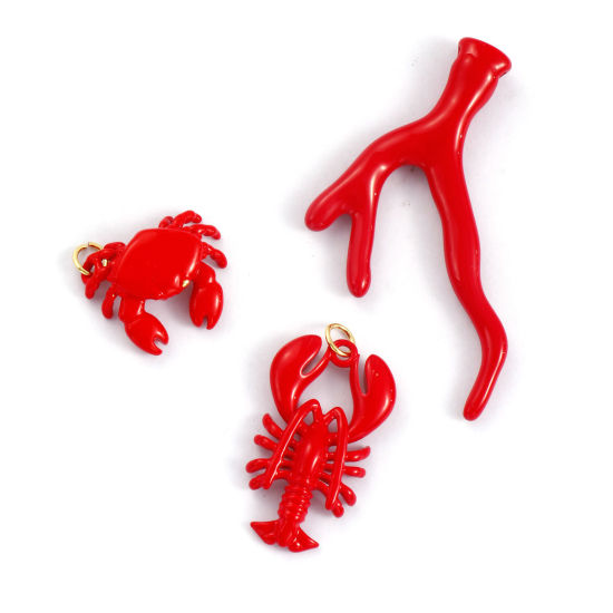 Bild von 1 Piece Eco-friendly Brass Ocean Jewelry Pendants 18K Real Gold Plated Red Enamel