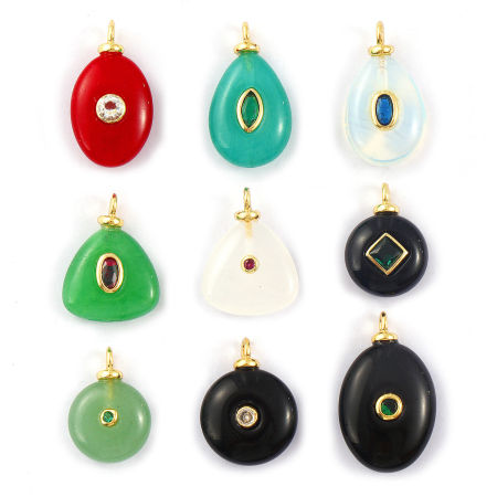 Eco-friendly Brass & Gemstone Geometric Charms 18K Real Gold Plated Drop Round Disc