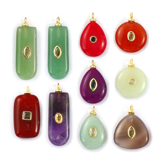 Picture of 1 Piece Eco-friendly Brass & Gemstone Geometric Charms 18K Real Gold Plated