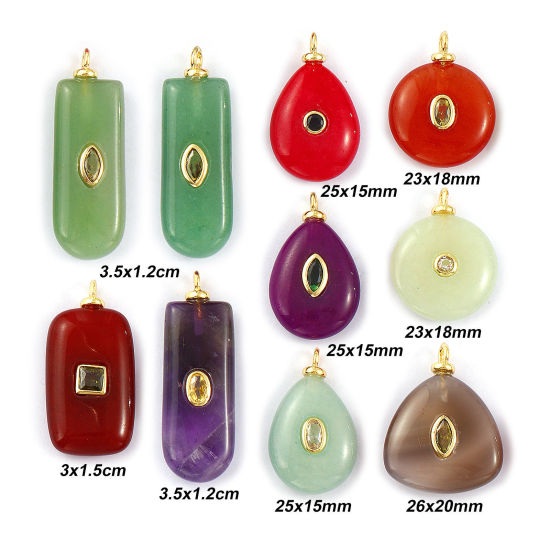 Picture of 1 Piece Eco-friendly Brass & Gemstone Geometric Charms 18K Real Gold Plated